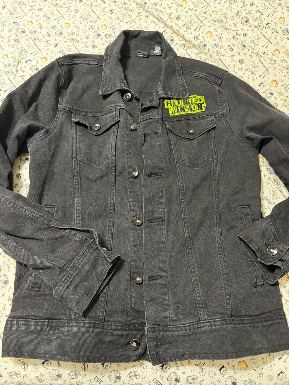 Disney Haunted Mansion Black Denim Jacket with Neon Patch